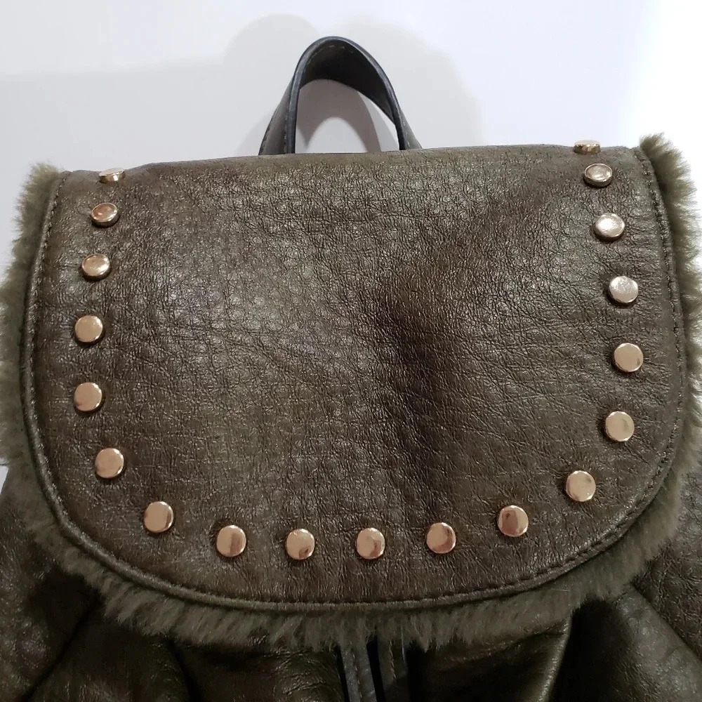 (4)Urban Expressions Green Vegan Leather Backpack - Picture 2 of 7